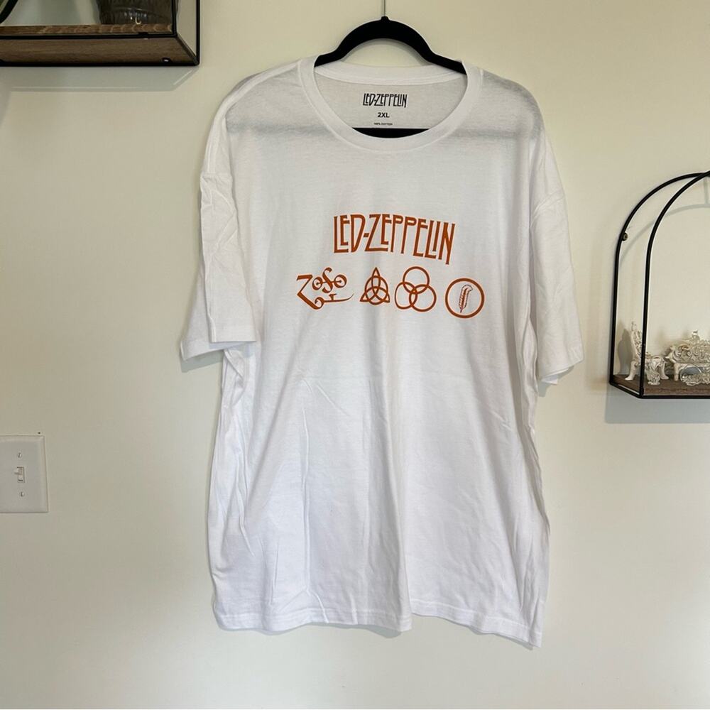 NWOT Led Zeppelin‎ White Short Sleeve Crewneck Tee Shirt Unisex Size 2XL